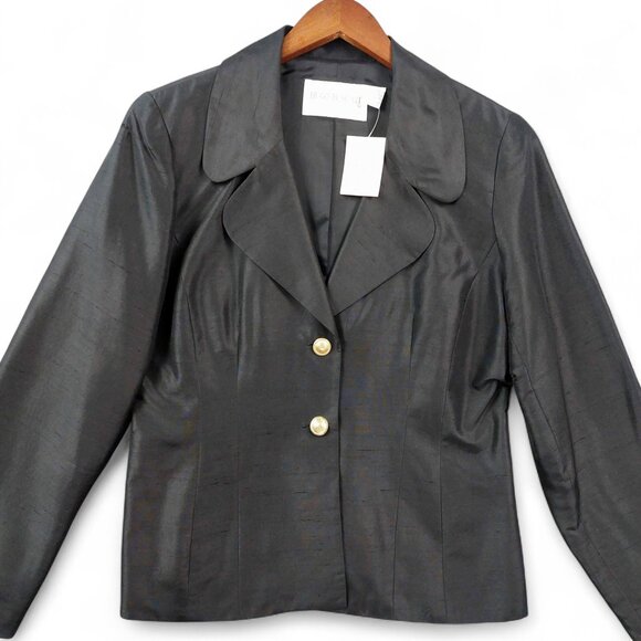 Hugo Buscati Blazer Womens 14 Black 100% Silk Jacket Dressy 2 Button Lined Suit - Picture 1 of 11